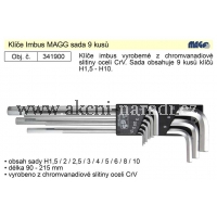 MAGG Klíče imbus zahnuté 1,5 - 10 mm dlouhé bez kuličky  341900