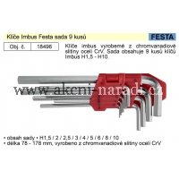 FESTA Klíče imbus zahnuté 1,5 - 10 mm bez kuličky 18496