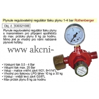 EXTOL Regulátor tlaku plynu 1-4bar regulovatelný s manometrem vhodný pro plynové hořáky   032100E